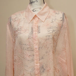 Alfred Dunner Sheer Button Up Blouse Floral